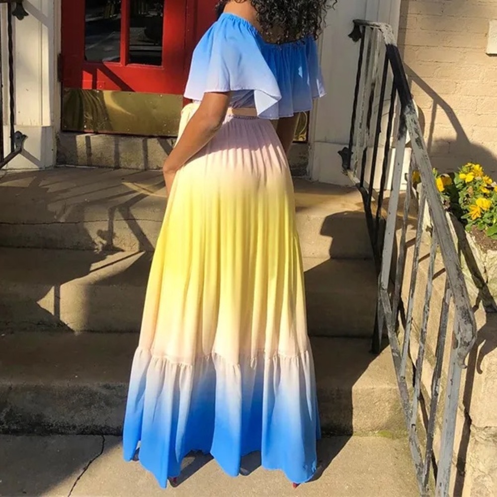 Flying Tomato Ombr Off-Shoulder Tiered Sheer Maxi Dress — image 3 of 7